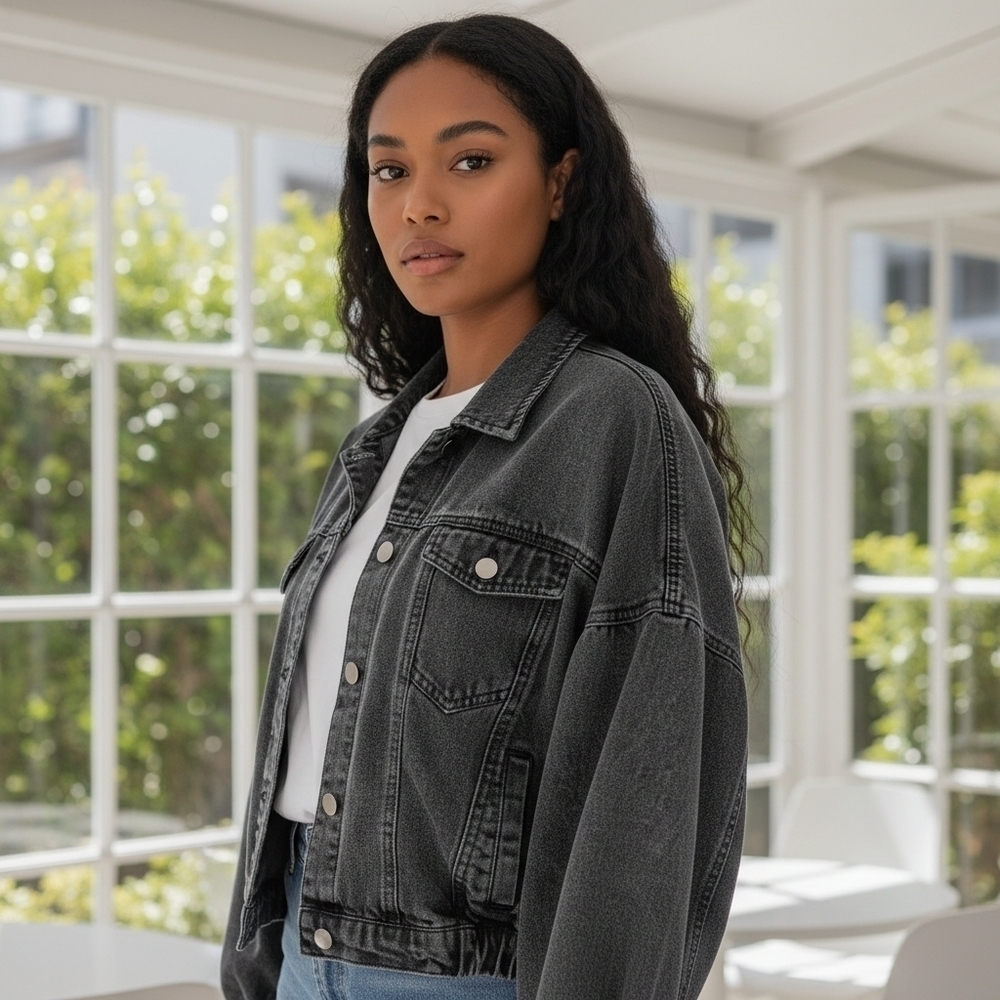 Vintage Highway Jeans Cropped Denim Jacket Women’s L Medium Wash Button Front
